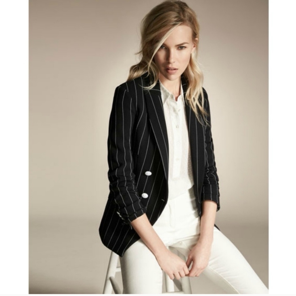 Veronica Beard Black and White Pinstripe Blazer